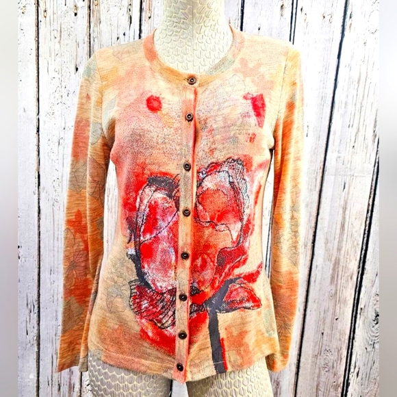 Aldo Martins Sweaters - Aldo‎ Martins Fine Silk Multicolor Lightweight Cardigan Sweater Women's 8 EUC